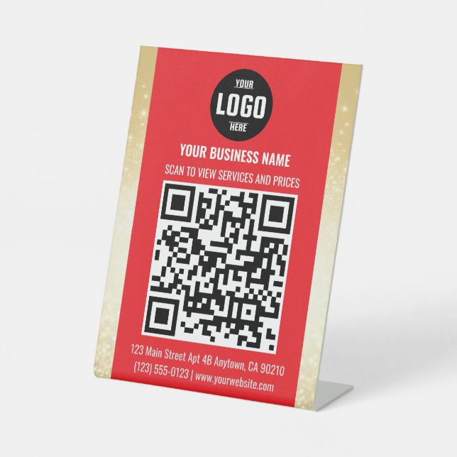 Red & Gold Business QR Code Pedestzeichen Sockelschild (Vorderseite)