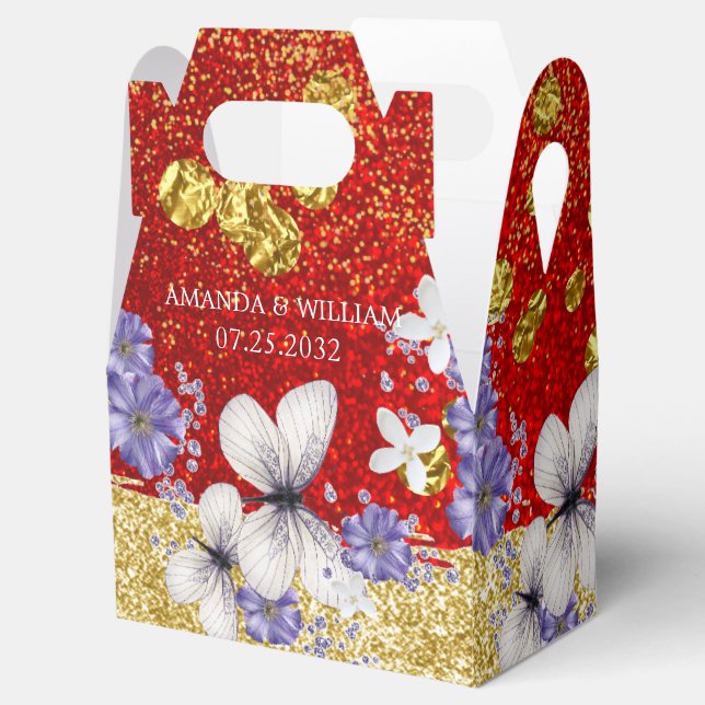 Red Gold Butterfells Gastgeschenk Hochzeit Box Geschenkschachtel (Geöffnet)