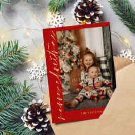 Red Gold Calligraphy Foto Frohe Weihnachten Folien Feiertagskarte