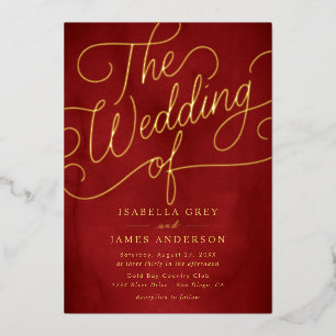 Red Gold Calligraphy Script Wedding Folieneinladung