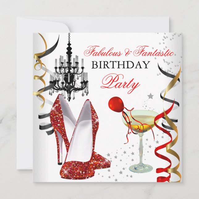 RED Gold Candelier White Champagne Party 2 Einladung (Vorderseite)