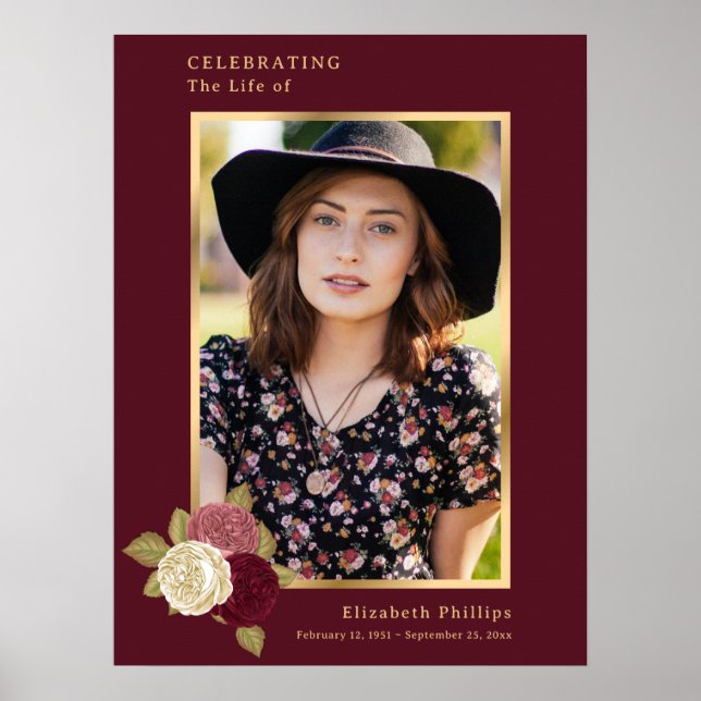 Red Gold Celebration of Life Foto Begräbniszeichen Poster (Vorne)