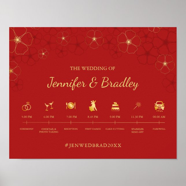 Red Gold Cherry Blüten Hochzeitsszenario Poster (Vorne)