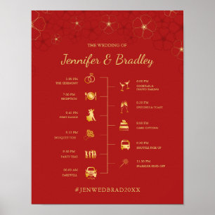 Red Gold Cherry Blüten Hochzeitsszenario Poster