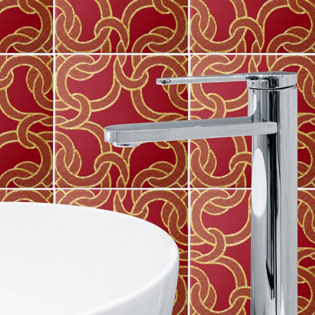 Red & Gold Chic keltische Knot Nahtlose Muster Til Fliese (Von Creator hochgeladen)