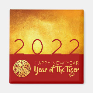 Red Gold Chinese Tiger Papier-Schnitt 2022 SqM Magnet