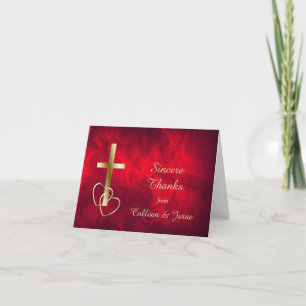 Red Gold Christlich Cross Wedding Dankeschön Card Dankeskarte