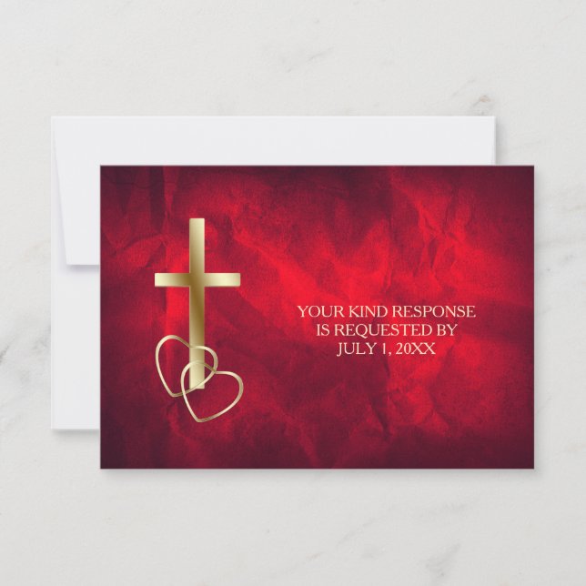 Red Gold Christlich Cross Wedding RSVP (Vorderseite)
