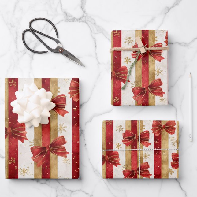 Red Gold Christmas Bows  Geschenkpapier Set (Vorderseite)