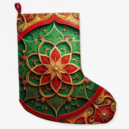 Red Gold Christmas Holiday Stocking Großer Weihnachtsstrumpf