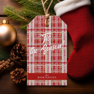 Red Gold Christmas Kariert Pattern#2 ID1009 Geschenkanhänger