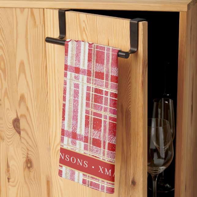 Red Gold Christmas Kariert Pattern#2 ID1009 Geschirrtuch (Drittel gefaltet)