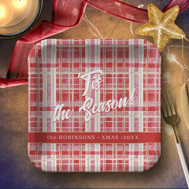 Red Gold Christmas Kariert Pattern#2 ID1009 Pappteller (Von Creator hochgeladen)