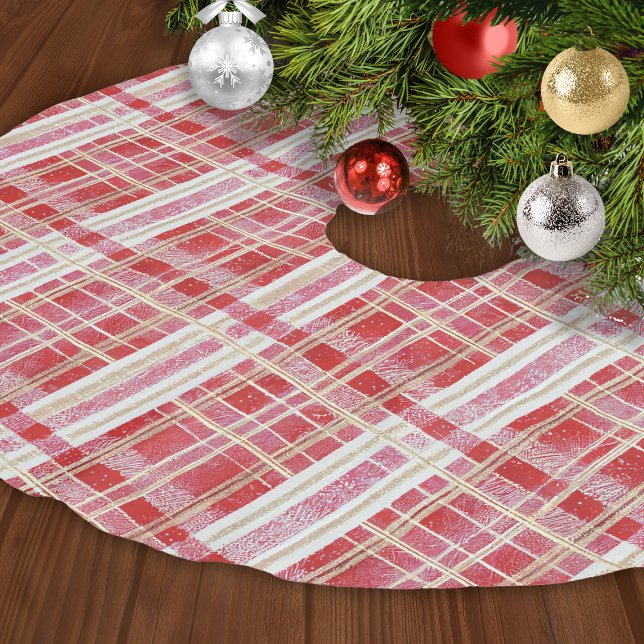Red Gold Christmas Kariert Pattern#2 ID1009 Polyester Weihnachtsbaumdecke (Von Creator hochgeladen)