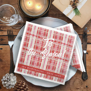 Red Gold Christmas Kariert Pattern#2 ID1009 Serviette