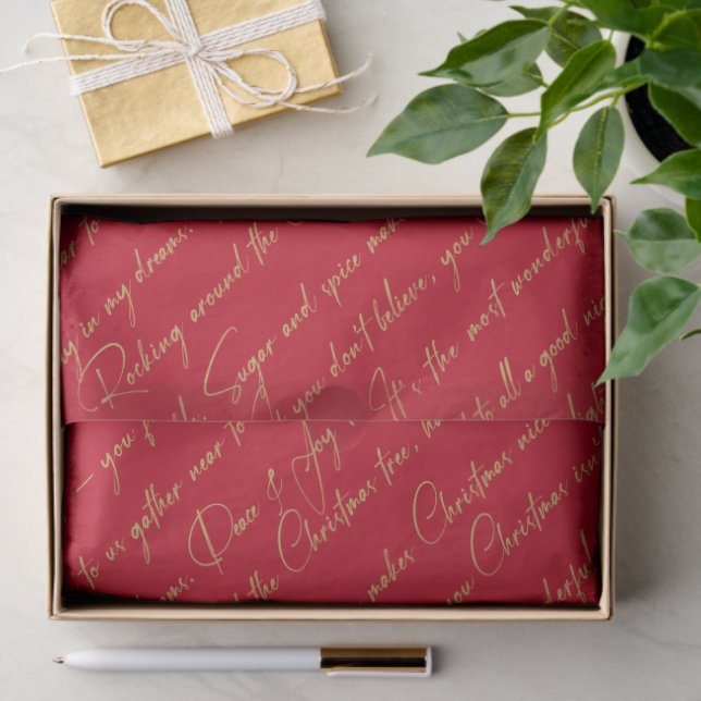 Red Gold Christmas Typography Pattern#36 ID1009 Seidenpapier (Geschenk)