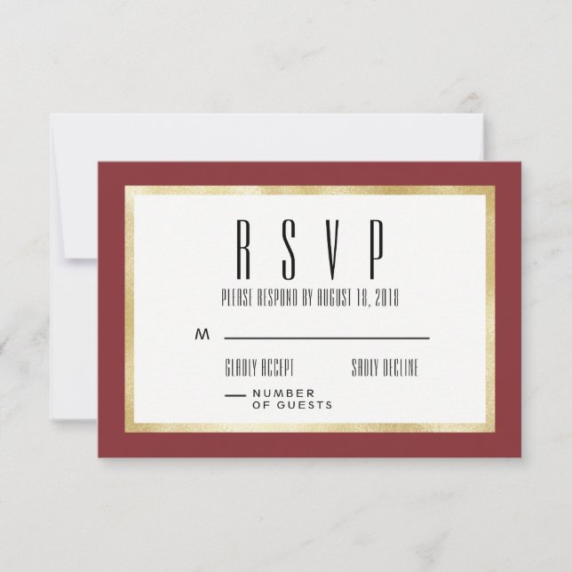 Red + Gold Classic Wedding Einladung RSVP Card (Vorderseite)