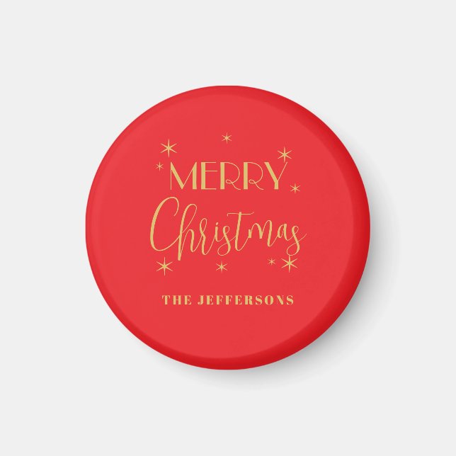Red & Gold Colors Merry Christmas Family Name Magnet (Vorne)