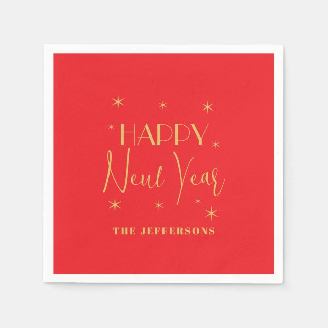 Red & Gold Colors Merry Christmas Family Name Serviette (Vorderseite)