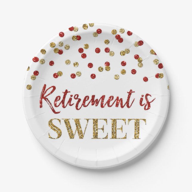 Red Gold Confetti Retirement ist Sweet Pappteller (Vorderseite)