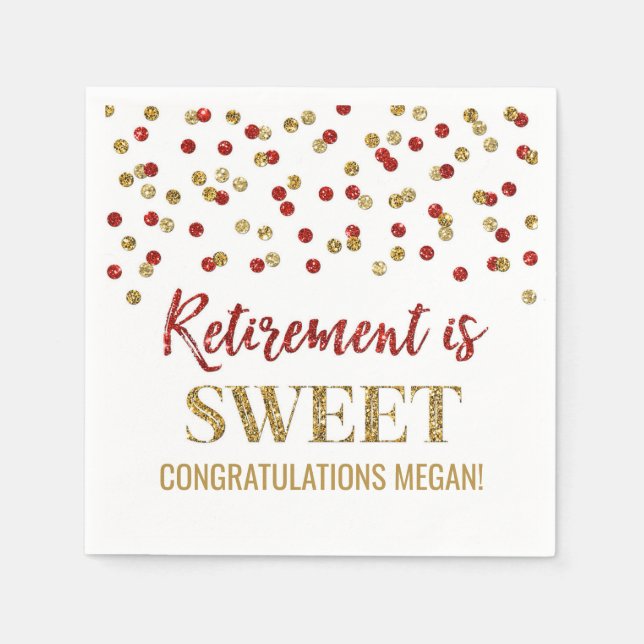 Red Gold Confetti Retirement ist Sweet Serviette (Vorderseite)
