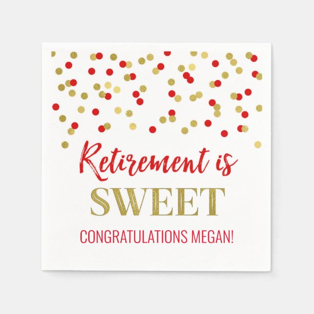 Red Gold Confetti Retirement ist Sweet Serviette (Vorderseite)