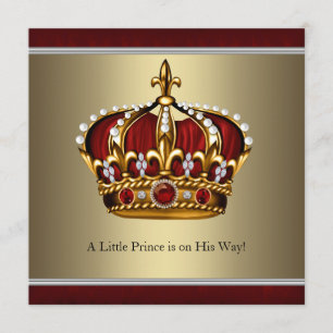Red Gold Crown Little Prince Boy Baby Dusche Einladung