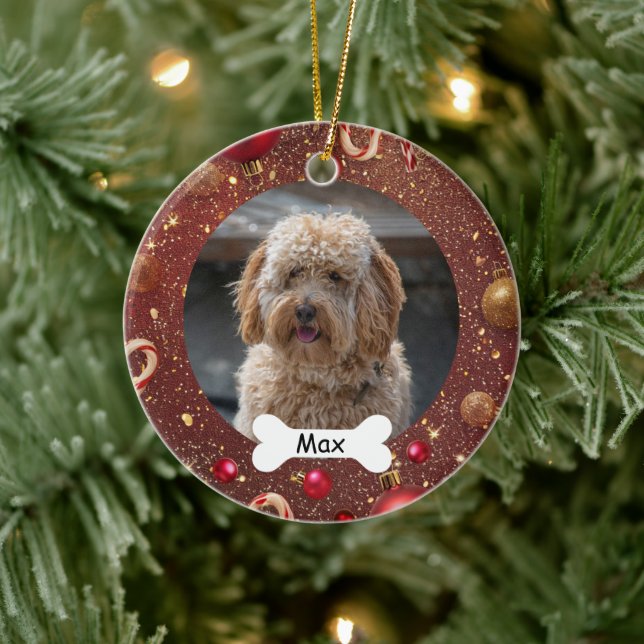 Red Gold Custom Pet Puppy Dog Foto Keramik Ornament (Baum)