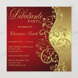 Red & Gold Debutante Party Einladung