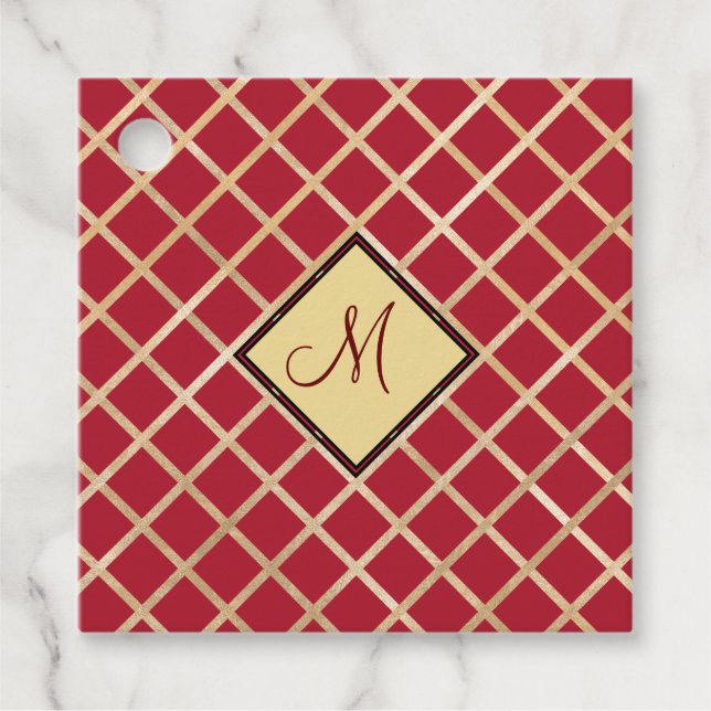 Red Gold Diamond Geometric Monogram Custom Geschenkanhänger (Vorderseite)