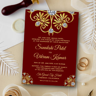 Red Gold Diamond Mandala Indian Wedding Invitation Einladung