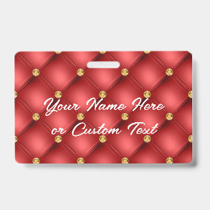 Red Gold Diamond Tufed Custom Text Name Abzeichen Ausweis