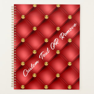 Red Gold Diamond Tufed Custom Text Planner Planer