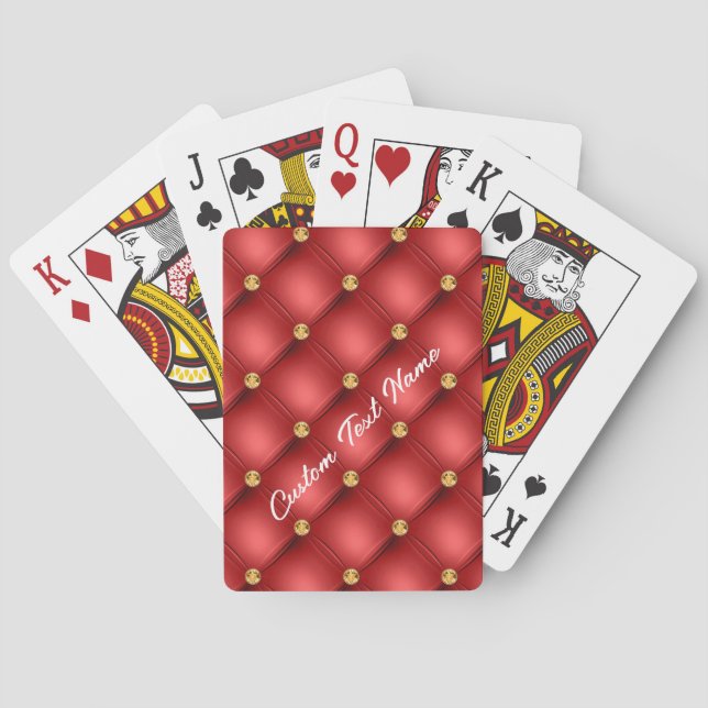 Red Gold Diamond Tufed Custom Text Playing Cards Spielkarten (Rückseite)