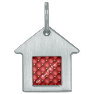 Red Gold Diamond Tufed Pet ID Tag Custom Text Tiermarke