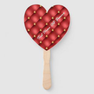 Red Gold Diamond Tufted Custom Text Hand Fan Fächer