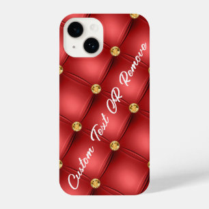 Red Gold Diamond Tufted Custom Text iPhone Case iPhone 14 Hülle