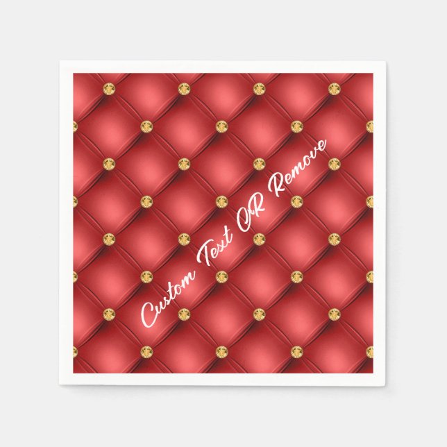 Red Gold Diamond Tufted Custom Text Napkins Serviette (Vorderseite)