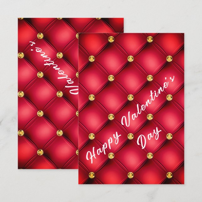 Red Gold Diamond Tufted Valentine's Day Card (Vorne/Hinten)