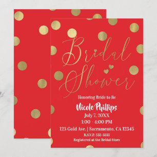 Red & Gold Dots Modernes Glam Brautparty Einladung
