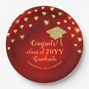 Red Gold Elegant Glückwunschs Class of 2025 Gradua Pappteller