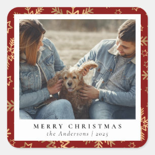 Red Gold Elegant MerChristmas Custom Foto Quadratischer Aufkleber