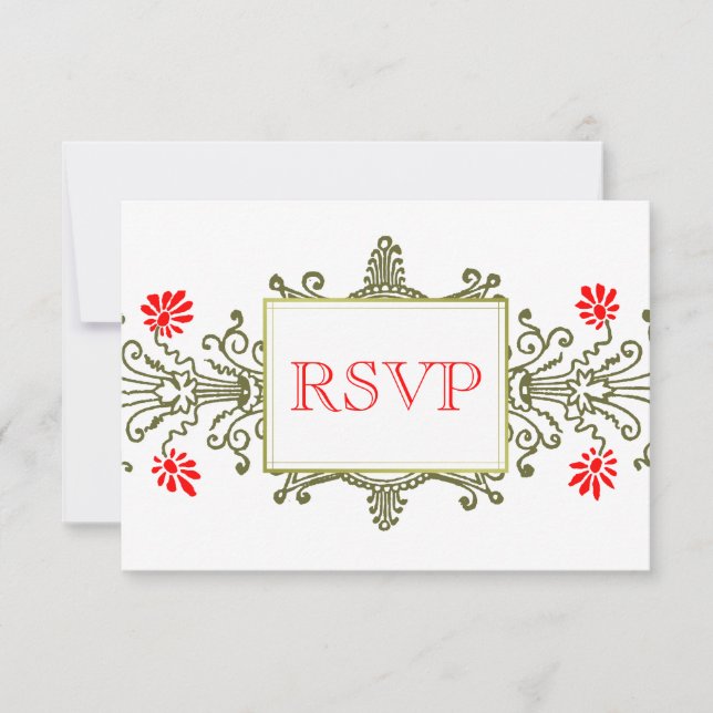 Red Gold Elegante Blumen Custom RSVP Card Karte (Vorderseite)