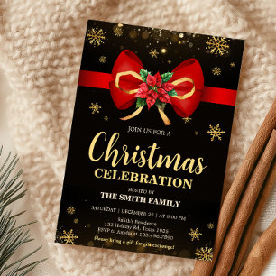 Red Gold Elegante Bow Holiday Weihnachten Party Einladung