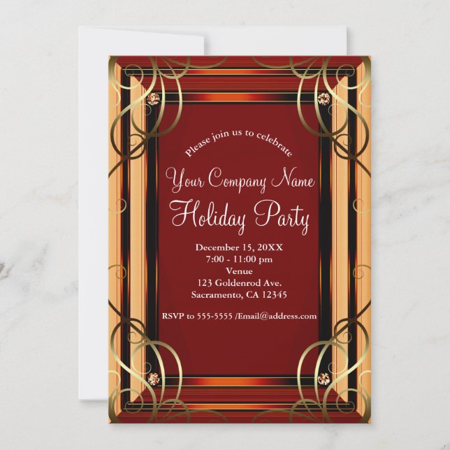 Red & Gold Elegante Company Corporate Holiday Part Einladung (Vorderseite)