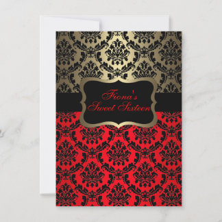 Red & Gold Elegante Damask Birthday Einladung