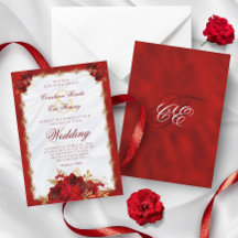 Red Gold Elegante Monogram Rose Formal Wedding