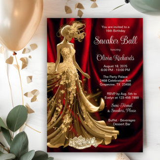 Red Gold Eleganter Sneaker Ball Einladung
