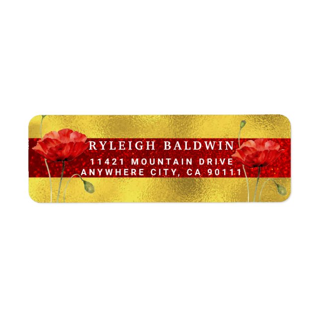 Red Gold Elegantes Rücksendeadresse-Label (Vorne)