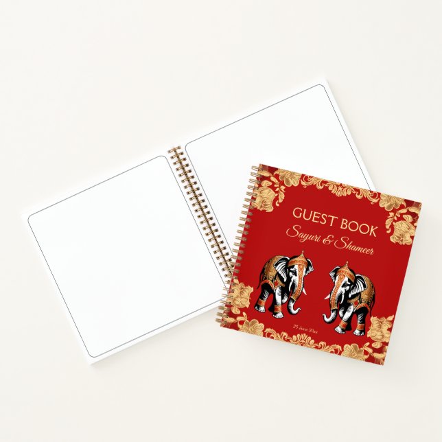 Red gold elephants Indian wedding guest book Notizbuch (Innenseite)